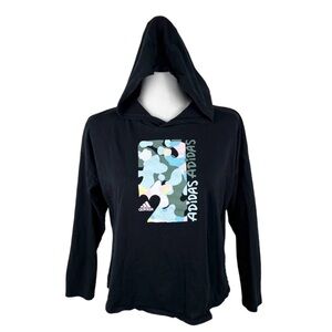 Adidas Loose Fit Black Hoodie Pastel Camo Print Graphic Tee Size Medium 10/12